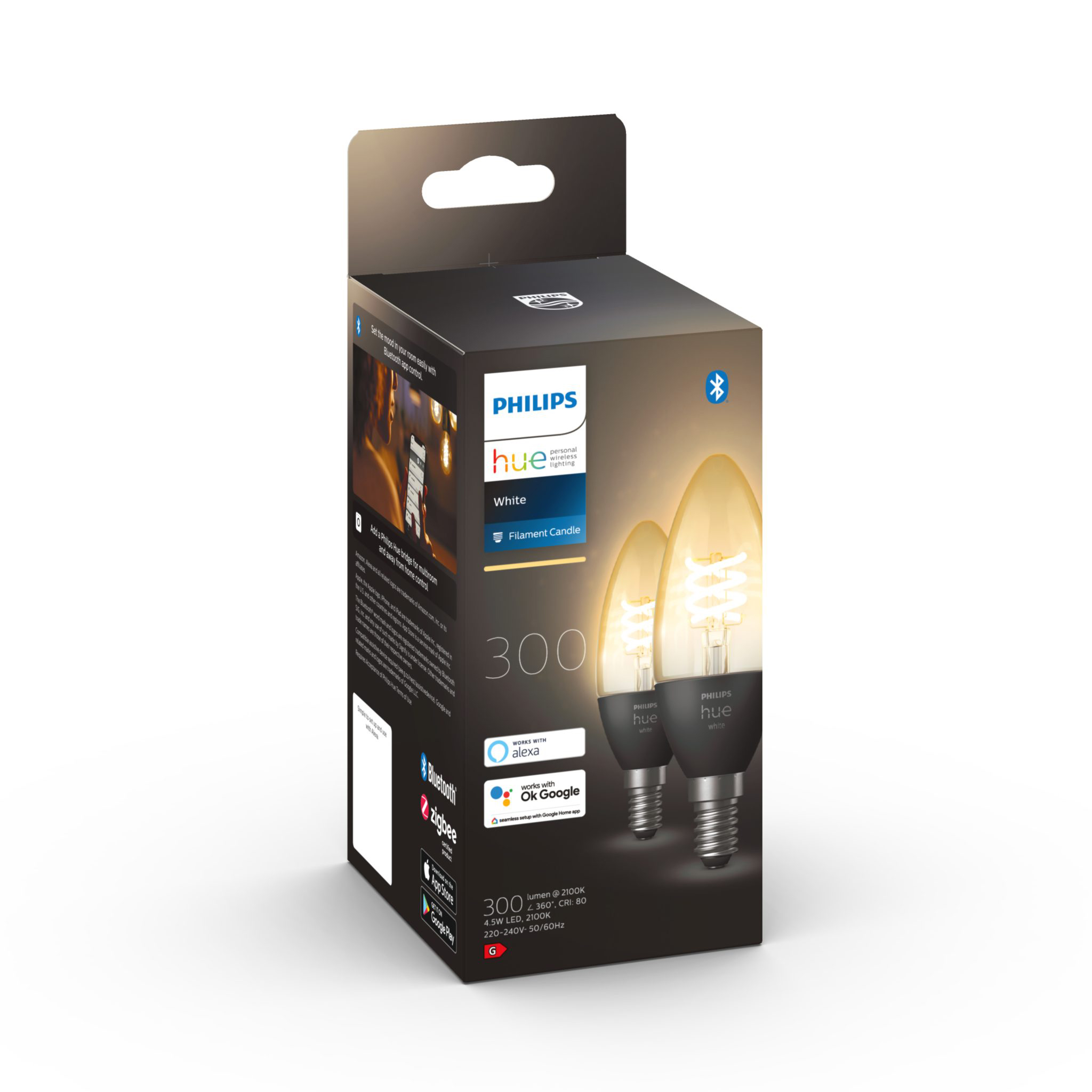 Led-älylamppu Philips Hue White Candle Filament, E14, 2100K, 2 kpl | Alk. 52,90 €