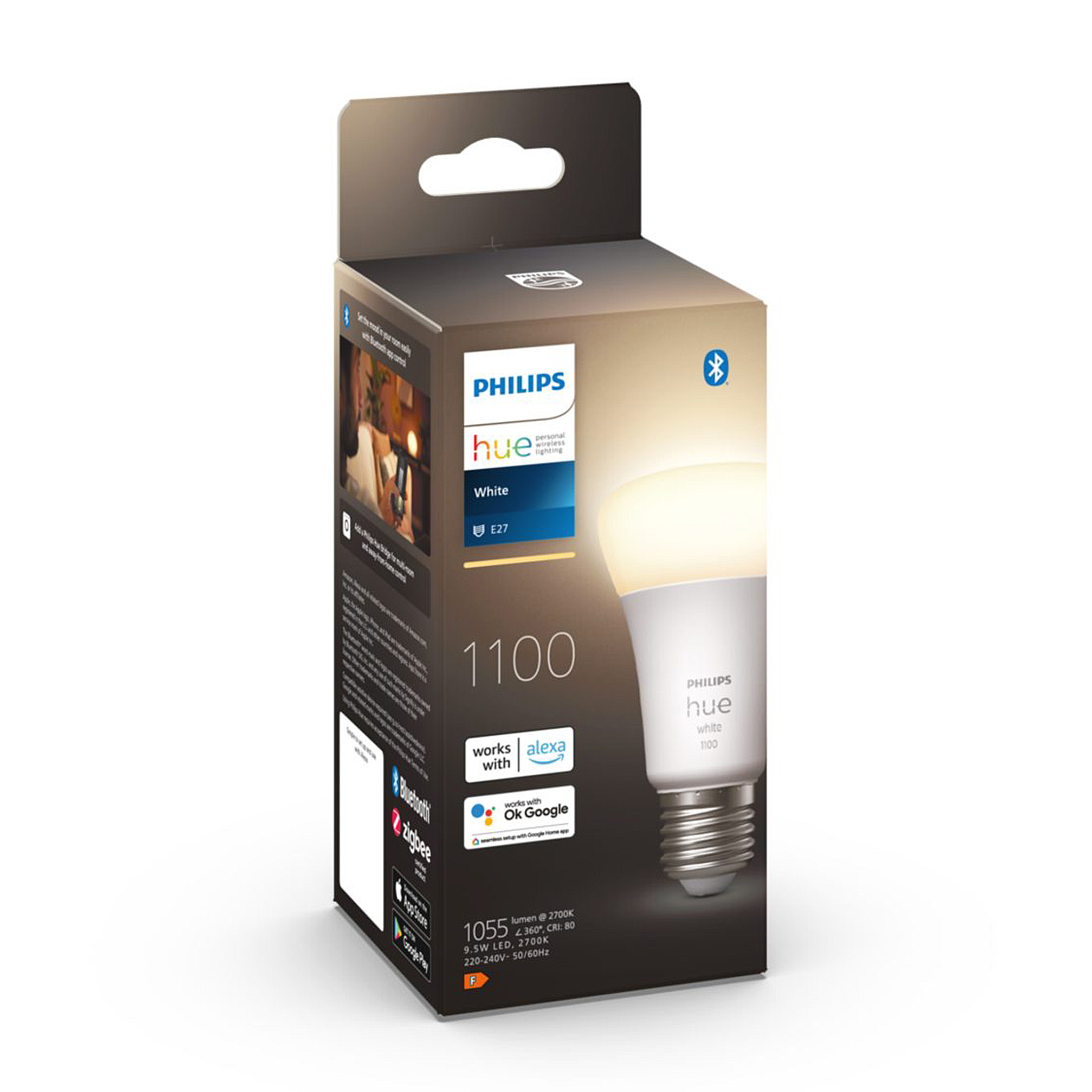 Led-älylamppu Philips Hue White, E27, 2700K, 9.5W / 1100 lm / 1 kpl | Alk. 19,90 €