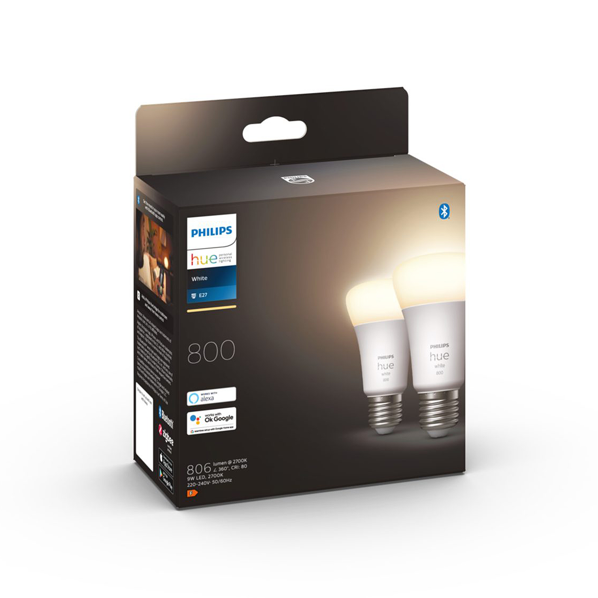 Led-älylamppu Philips Hue White, E27, 2700K, 9W / 800 lm / 2 kpl | Alk. 23,90 €