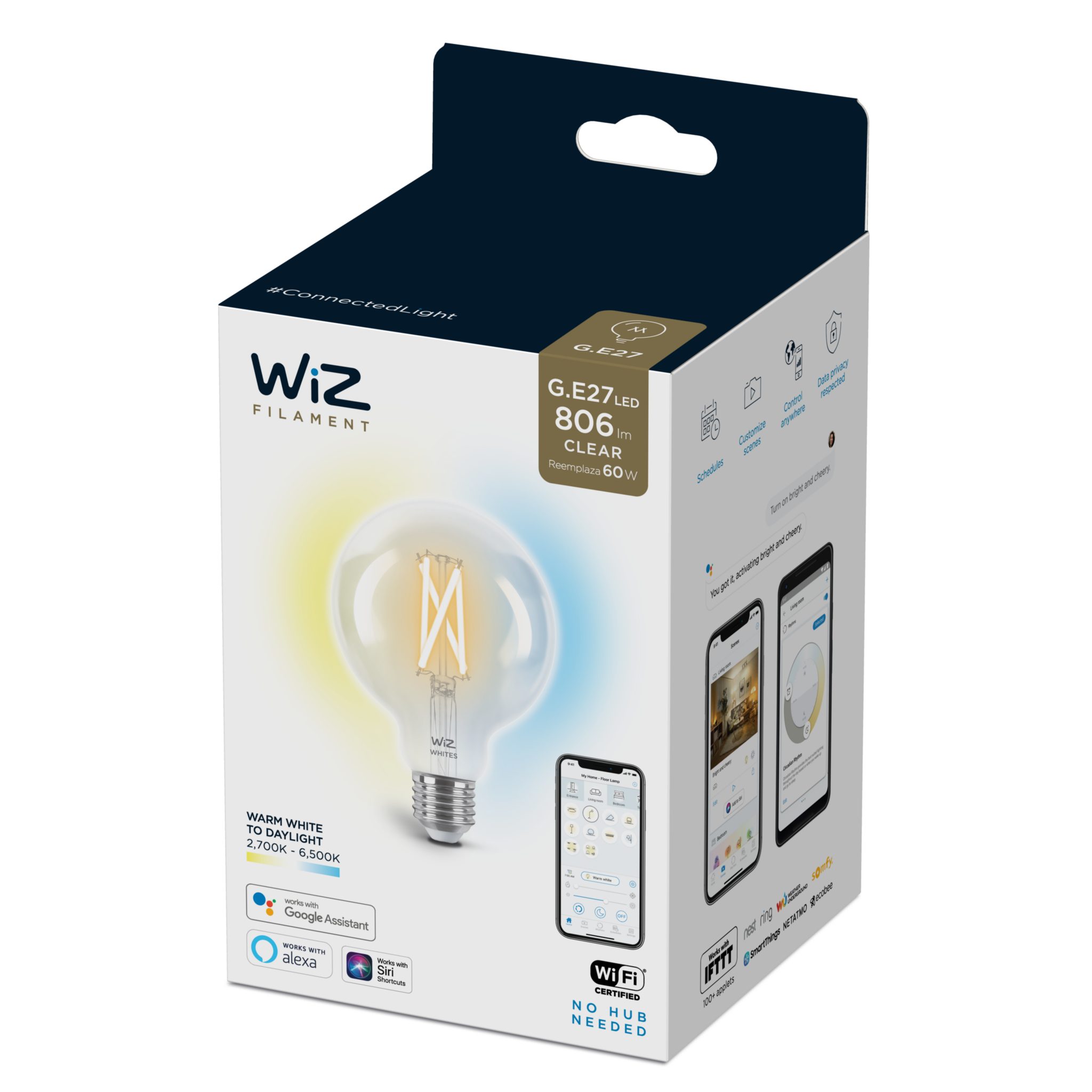 Led-älylamppu Wiz Filament E27, 2700-6500K, Filament Globe