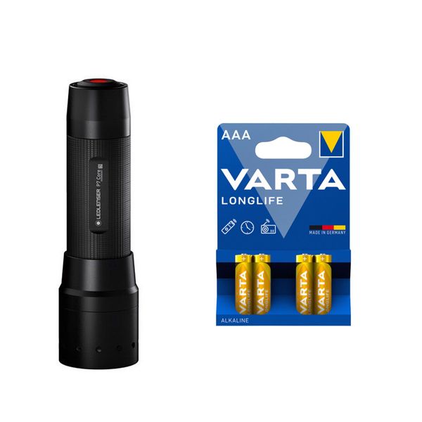 Lommelykt LEDLENSER P7 Core - 450 lm / 130 mm / 4 x AAA, LED Lenser P7 Core + 4 stk. Varta Long Life AAA-batterier