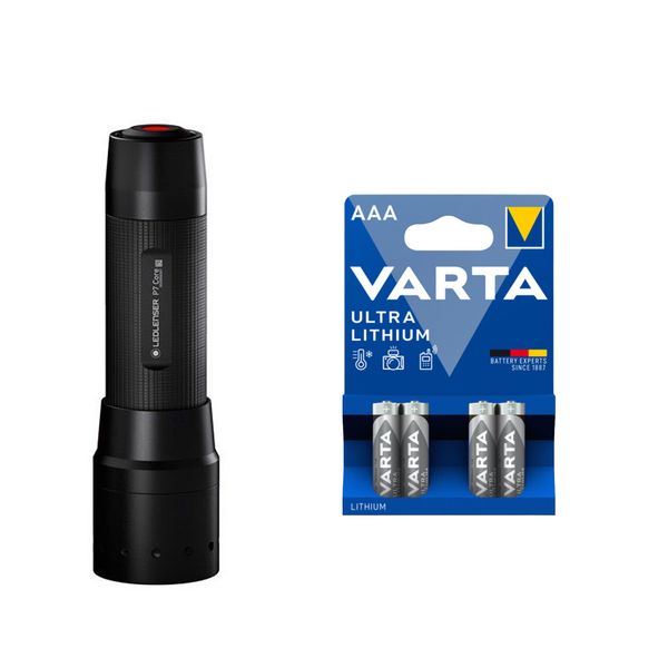 Lommelykt LEDLENSER P7 Core - 450 lm / 130 mm / 4 x AAA, LED Lenser P7 Core + 4 stk. Varta Ultra Lithium AAA-batterier
