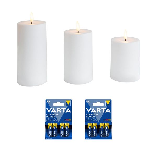 LED-telys AIRAM Saraby, 3 stk, Telys + 8 stk oppladbare AA-batterier