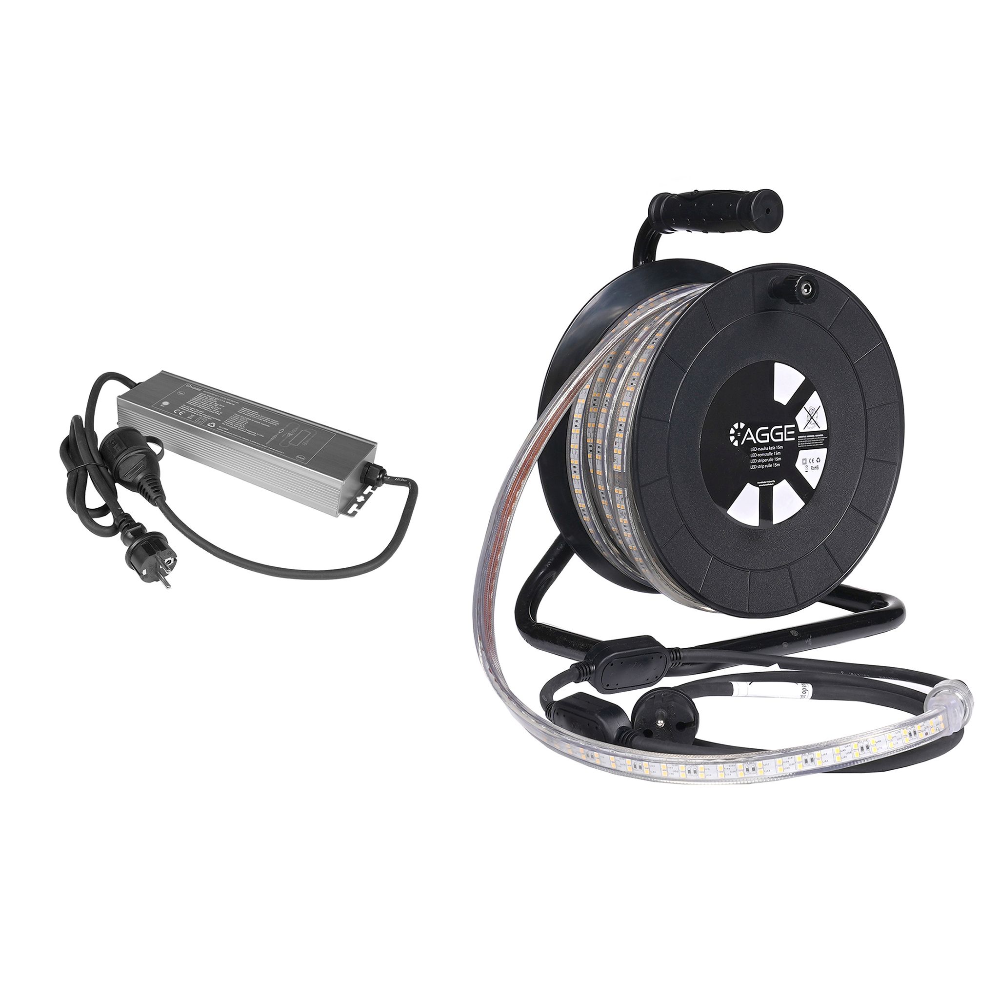 LED strip / Work light AGGE 230V - 1500 lm/m, 15 m - Reel, Strip with power cord + Power Bank afbeelding
