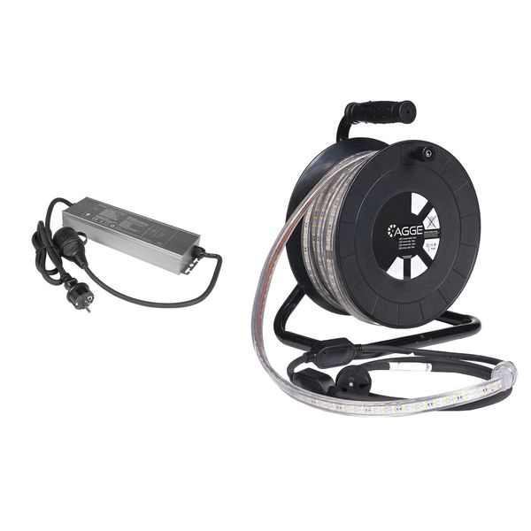 LED-list / Arbetsbelysning AGGE 230V - 1500 lm/m, 15 m - Rulle, LED-list med n&auml;tsladd + Powerbank