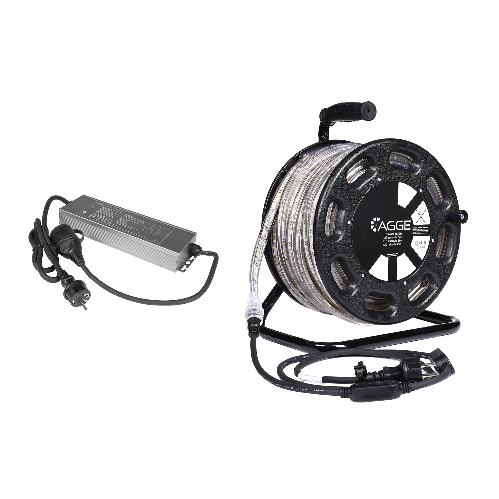 LED strip / Work light AGGE 230V - 1500 lm/m, 25 m - Reel, Strip with power cord + Power Bank afbeelding