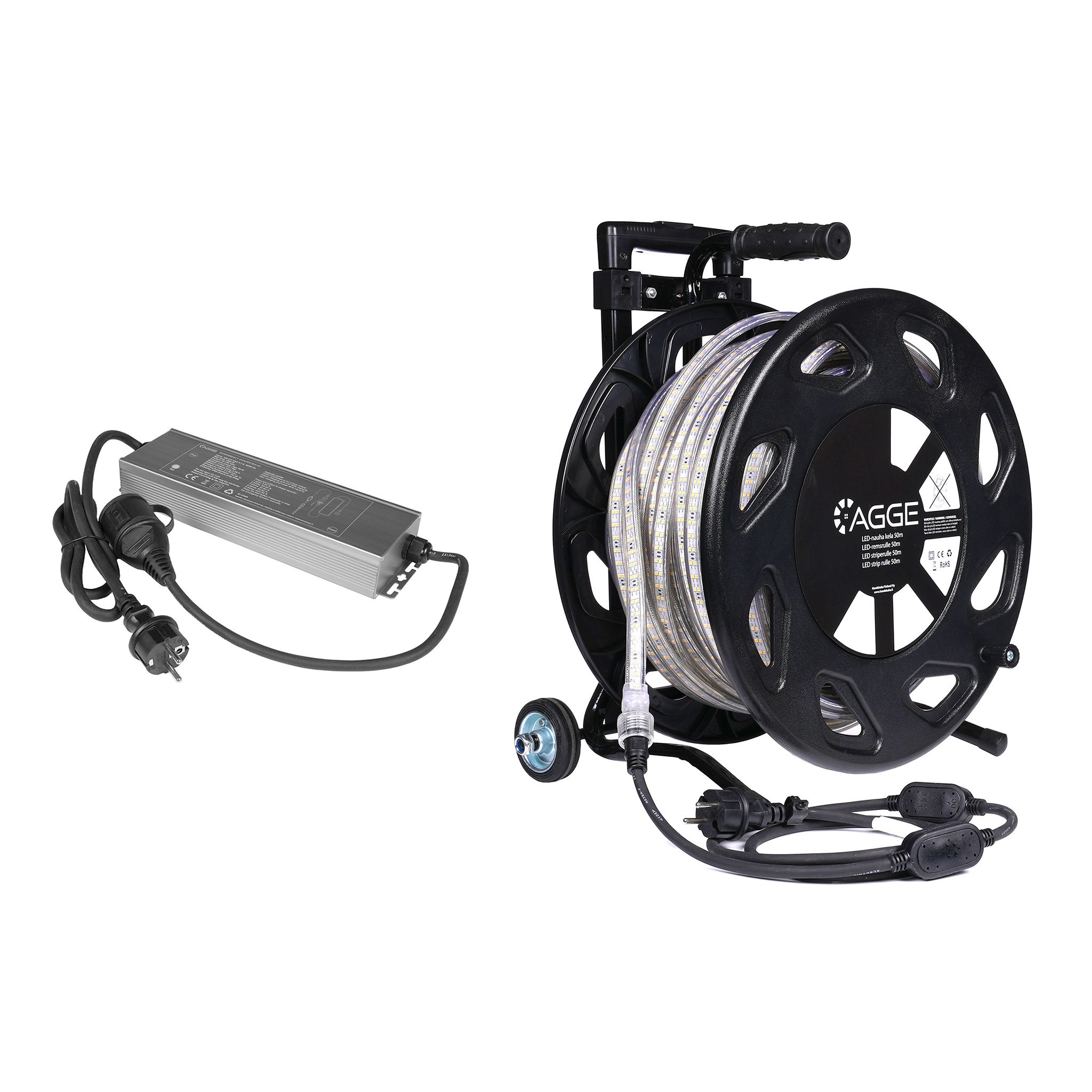 LED strip / Work light AGGE 230V - 1500 lm/m, 50 m - Reel, Strip with power cord + Power Bank afbeelding