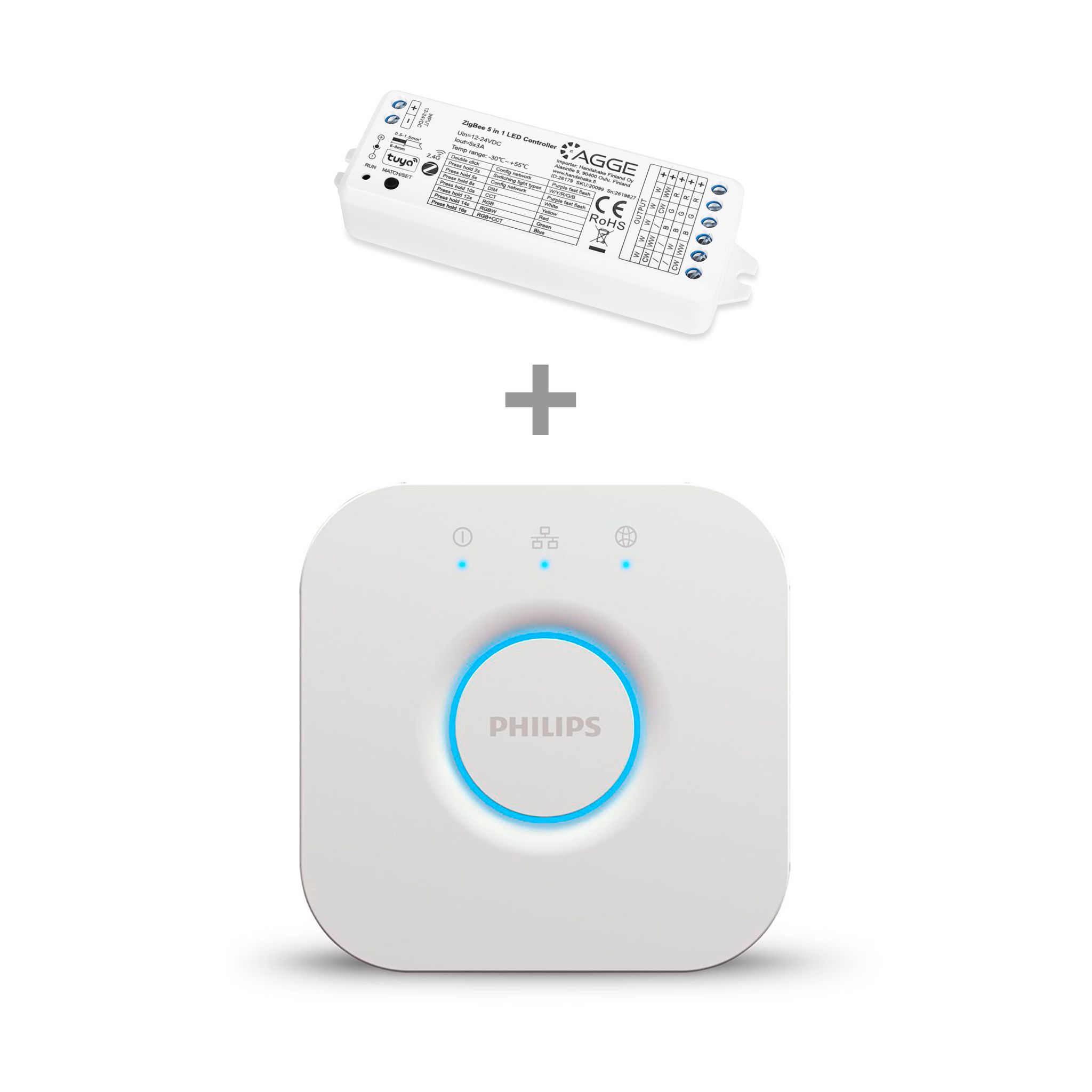 LED-nauhan ohjausyksikkö AGGE 5-in-1 Color Controller, Zigbee + RF 2.4 GHz, Ohjausyksikkö + Philips Hue Bridge | Alk. 84,90 €