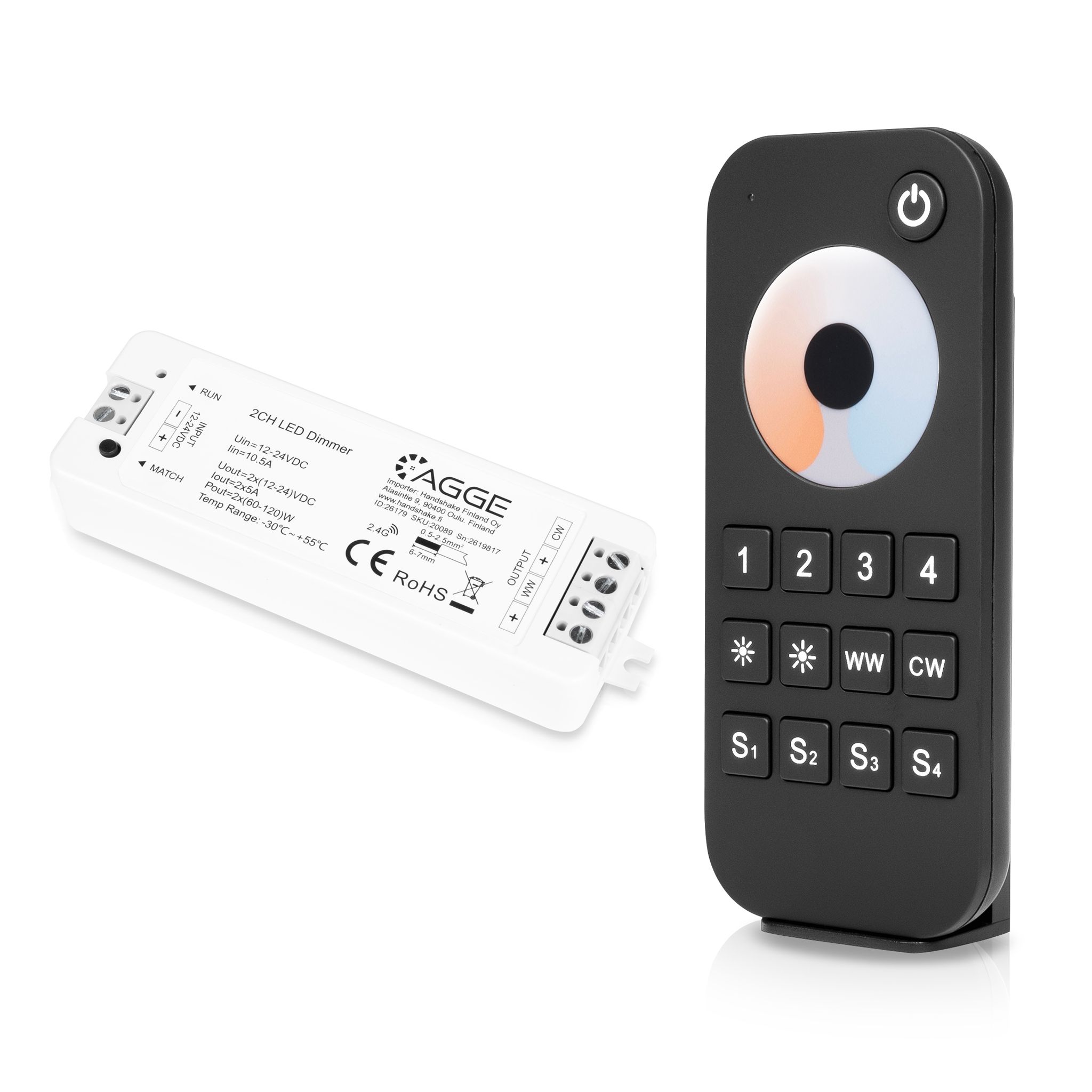 Drivdon till LED-list AGGE CCT Color Controller, RF 2.4 GHz, Drivdon + Fjärrkontroll Touch Wheel