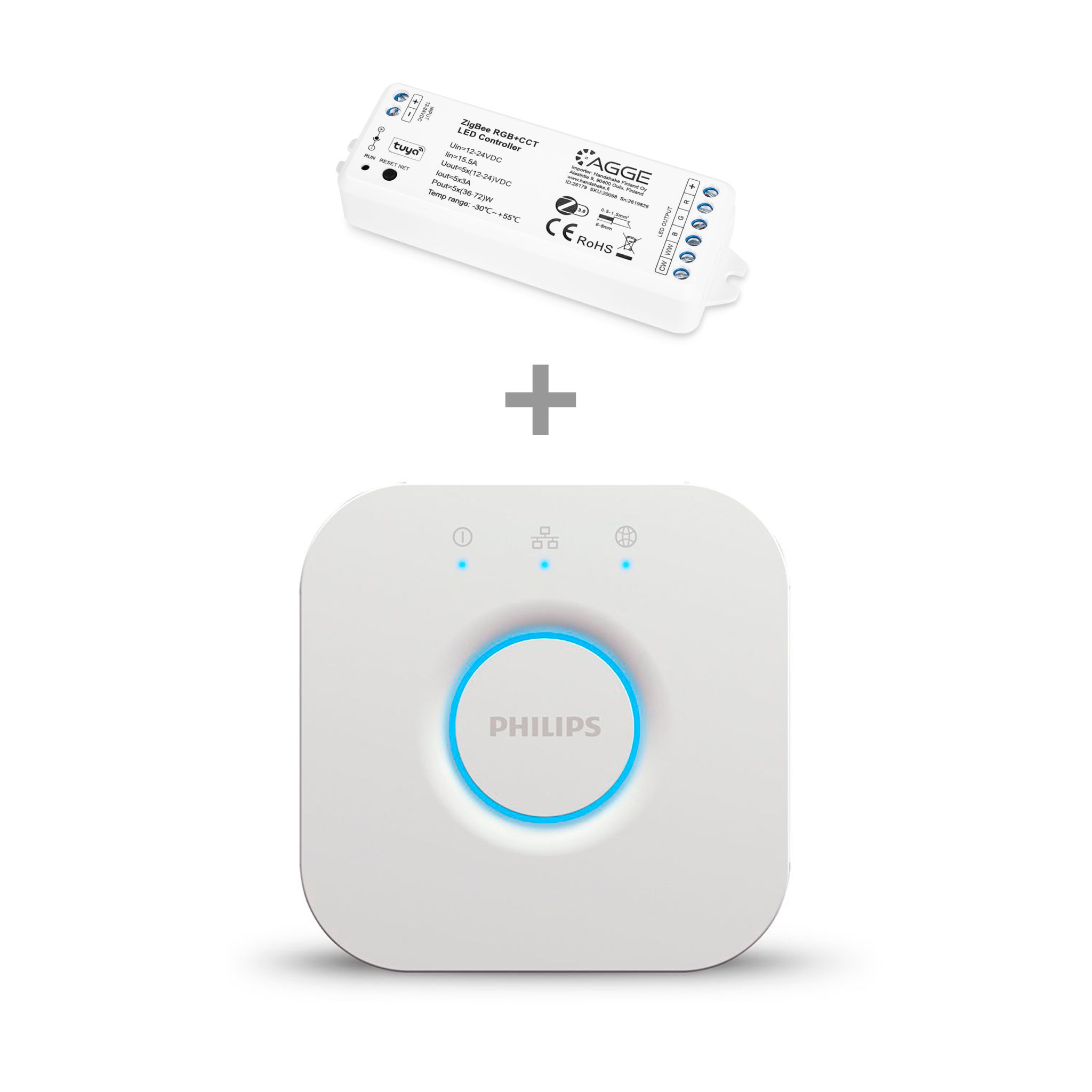 LED-nauhan ohjausyksikkö AGGE RGB+CCT Color Zigbee Controller, Ohjausyksikkö + Philips Hue Bridge | Alk. 29,90 €