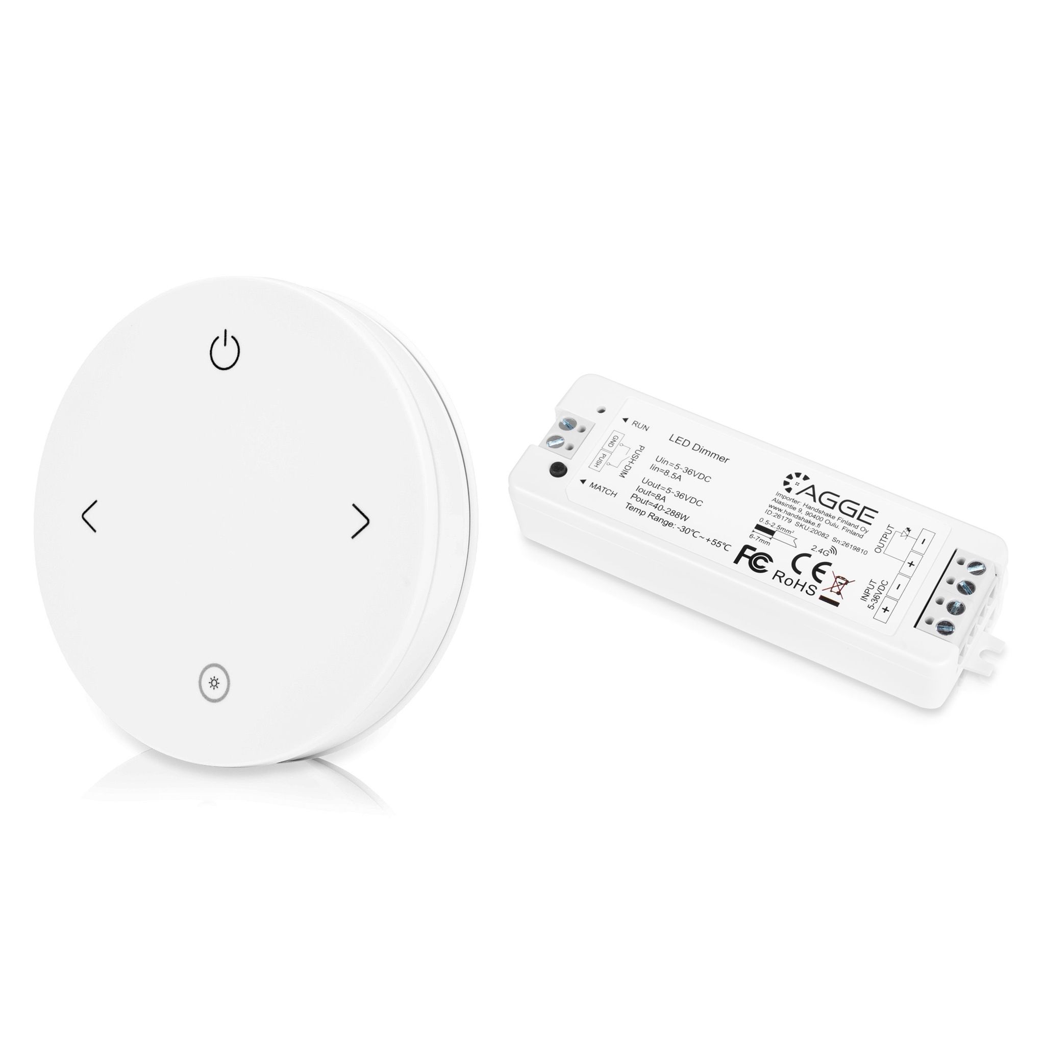 Drivdon till LED-list AGGE Single Color Controller, RF 2.4 GHz, Drivdon + Fjärrkontroll Dimming 4-button