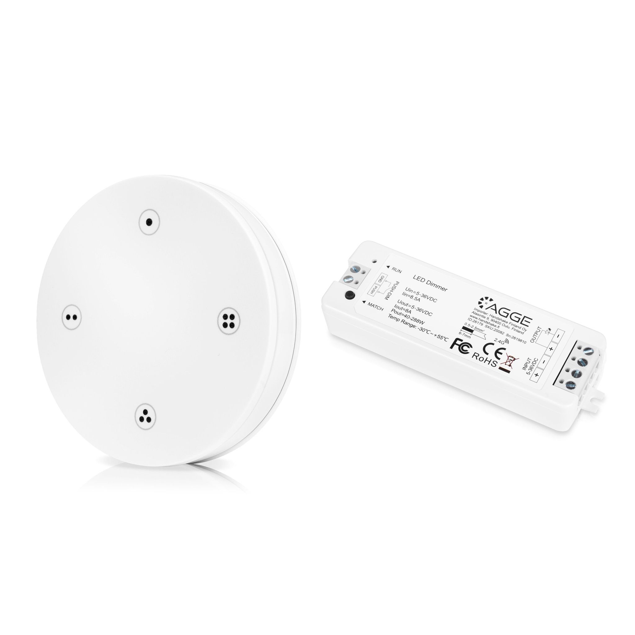 Drivdon till LED-list AGGE Single Color Controller, RF 2.4 GHz, Drivdon + Fjärrkontroll Dimming 4-zones