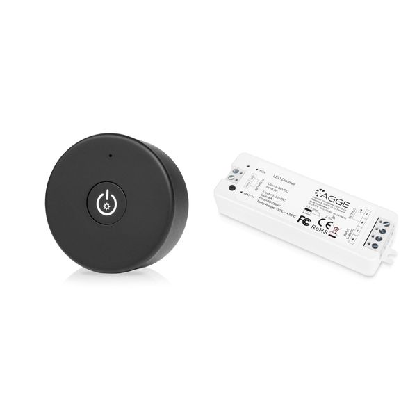 Drivdon till LED-list AGGE Single Color Controller, RF 2.4 GHz, Drivdon + Fjärrkontroll Dimming One-Key (Svart)