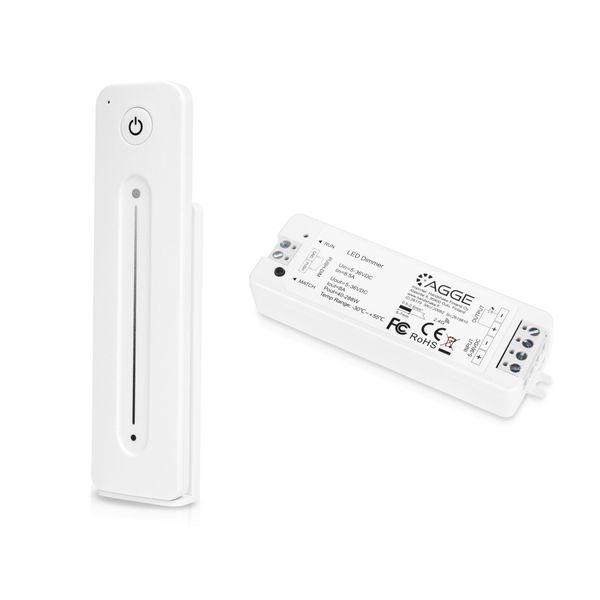 LED strip control unit AGGE Single Color Controller, RF 2.4 GHz, Control unit + Remote control Dimming Touch Slide (White) afbeelding 1