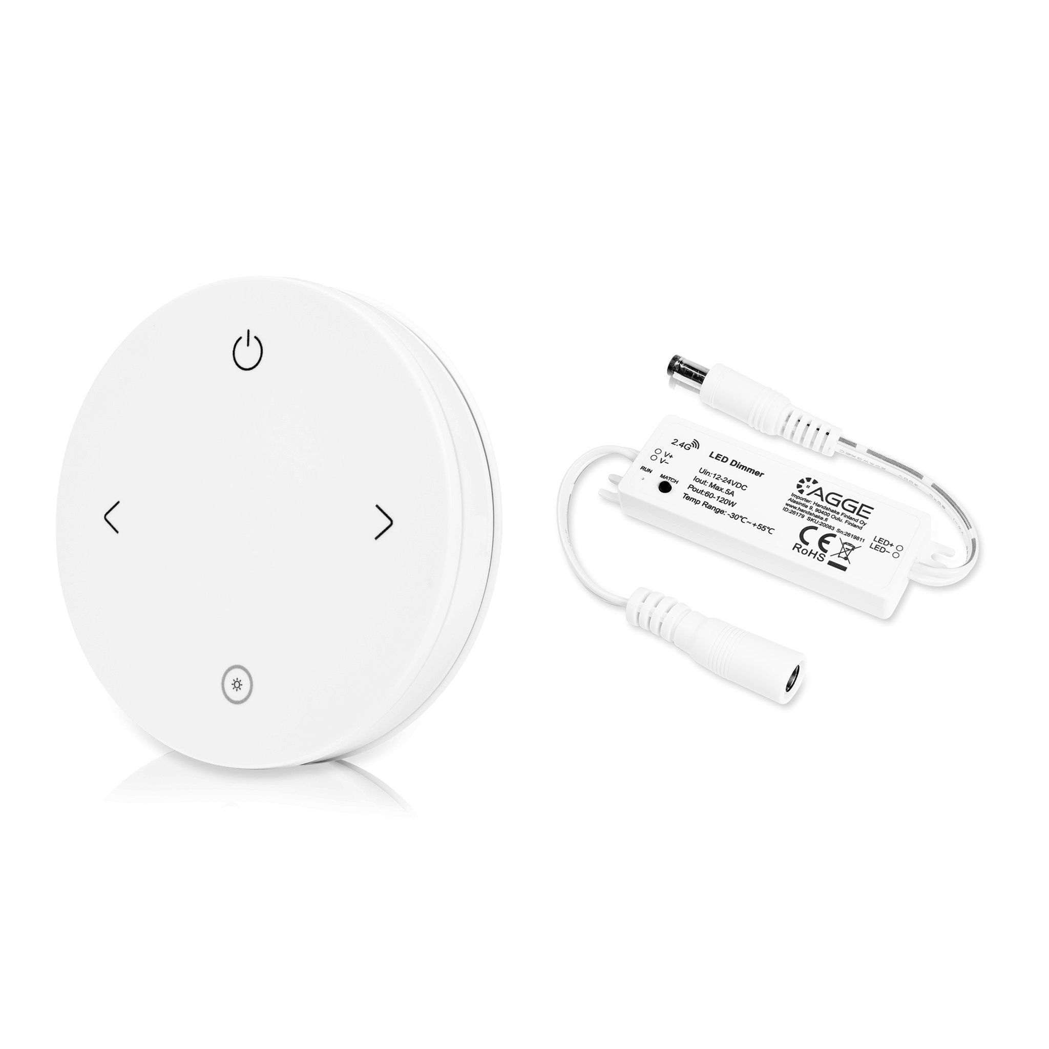 Drivdon till LED-list AGGE Single Color Mini Controller, RF 2.4 GHz, Drivdon + Fjärrkontroll 4-button