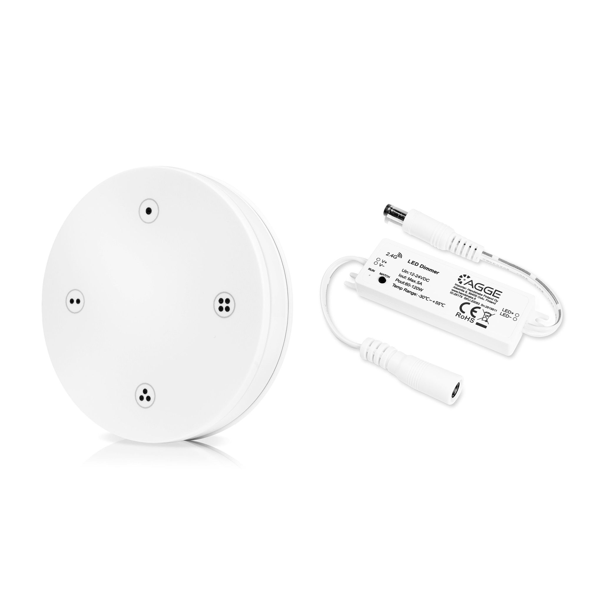 Drivdon till LED-list AGGE Single Color Mini Controller, RF 2.4 GHz, Drivdon + Fjärrkontroll 4-zones