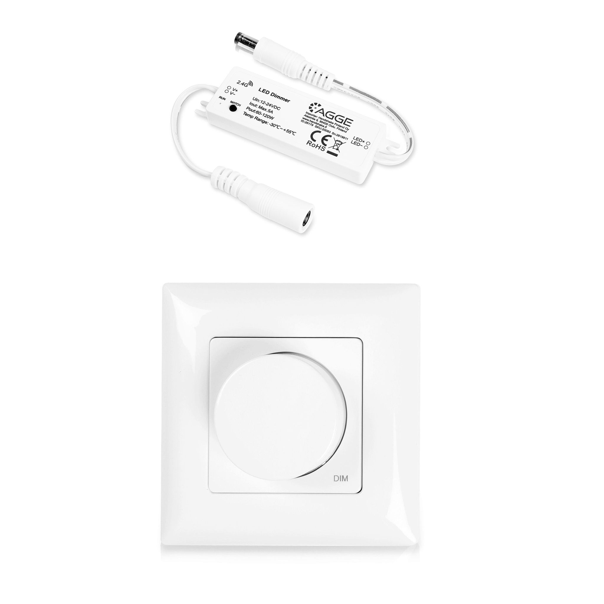 Drivdon till LED-list AGGE Single Color Mini Controller, RF 2.4 GHz, Drivdon + Fjärrkontroll Rotary Panel