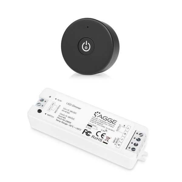 Fjärrkontroll för LED-list AGGE Dimming One-Key, RF 2.4 GHz, Svart fjärrkontroll + Drivdon