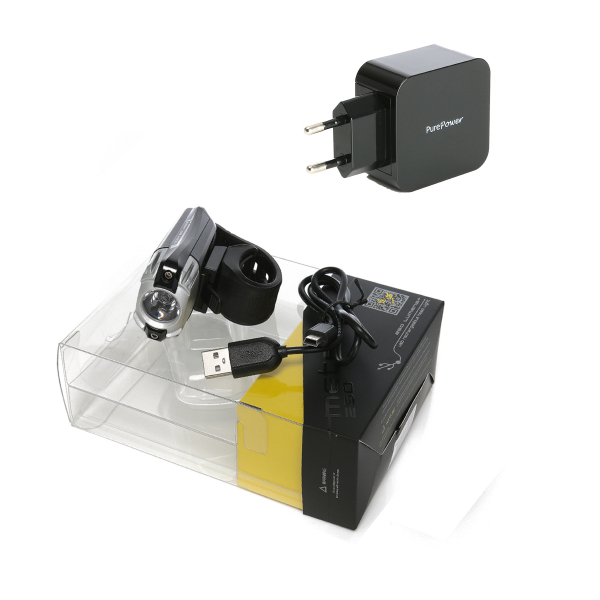 Sykkellykt Moon Meteor - 400 lm / Oppladbar, Inkl. USB ladekabel + 230V Adapter