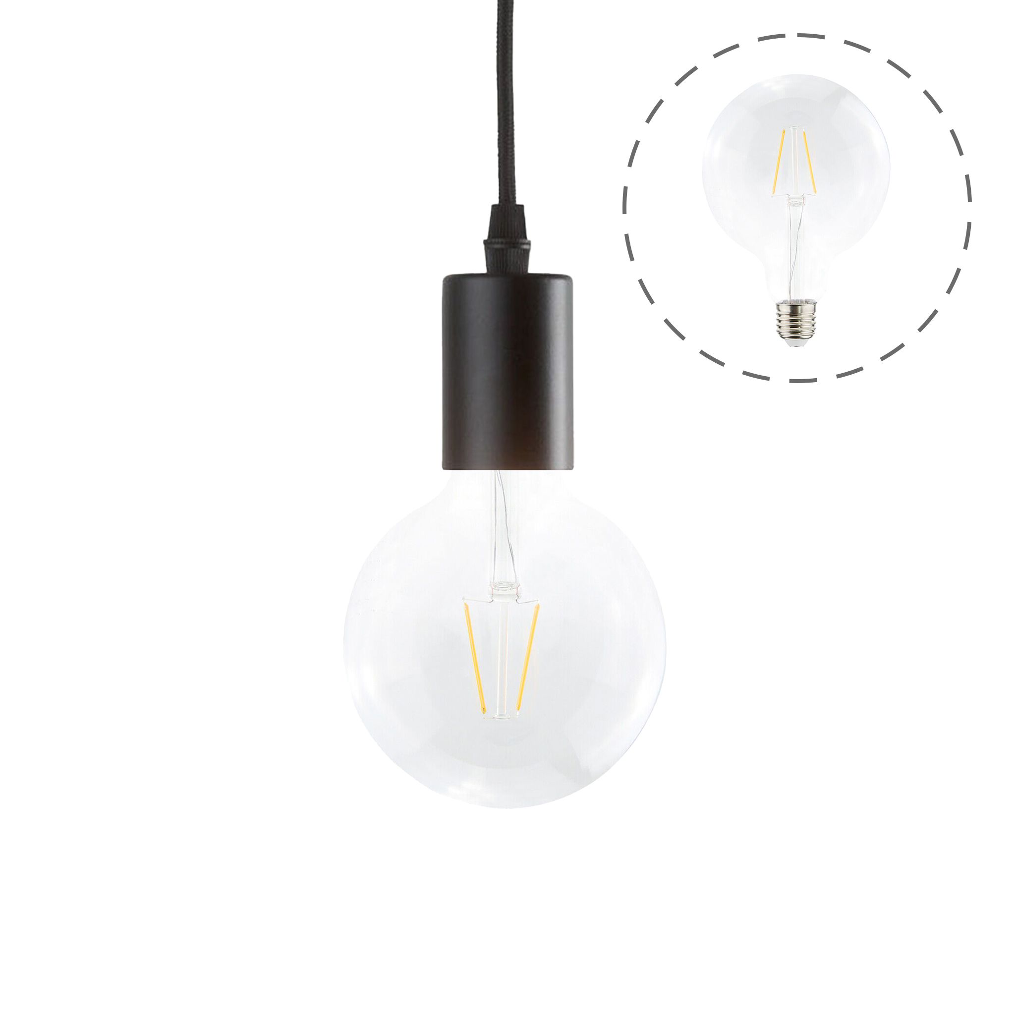 Riippuvalaisin Airam Leon, E27, Musta + Globe Filament -polttimo | Alk. 16,90 €