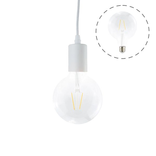 Pendellampe AIRAM Leon, E27, Hvit + Globe Filament-lampe (2700K)
