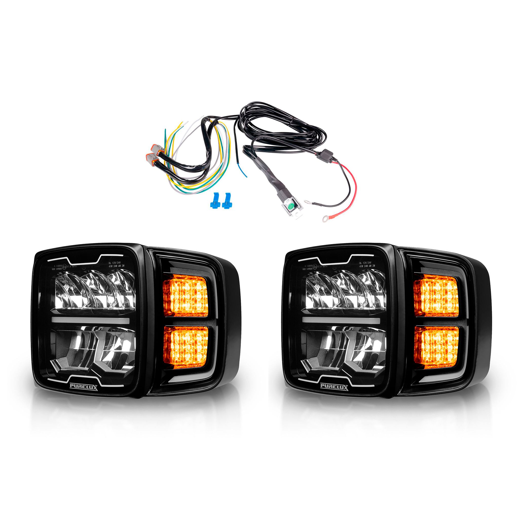 Plough light Purelux Blizzard - Rectangle / 23 cm / 41W / Ref. 17.5, 2 pcs lights + Wiring harness afbeelding