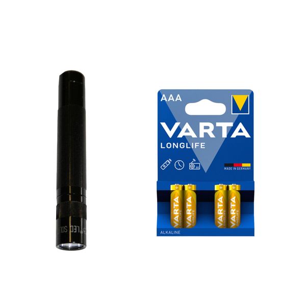 Lommelykt MAGLITE Solitaire LED - 47 lm / 81 mm / Batteridrevet, Svart + 4 stk. Varta Long Life AAA-batterier
