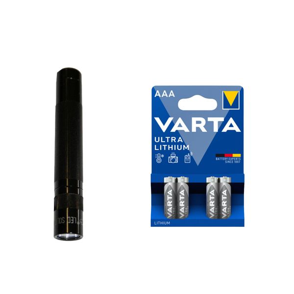 Lommelykt MAGLITE Solitaire LED - 47 lm / 81 mm / Batteridrevet, Svart + 4 stk. Varta Ultra Lithium AAA-batterier