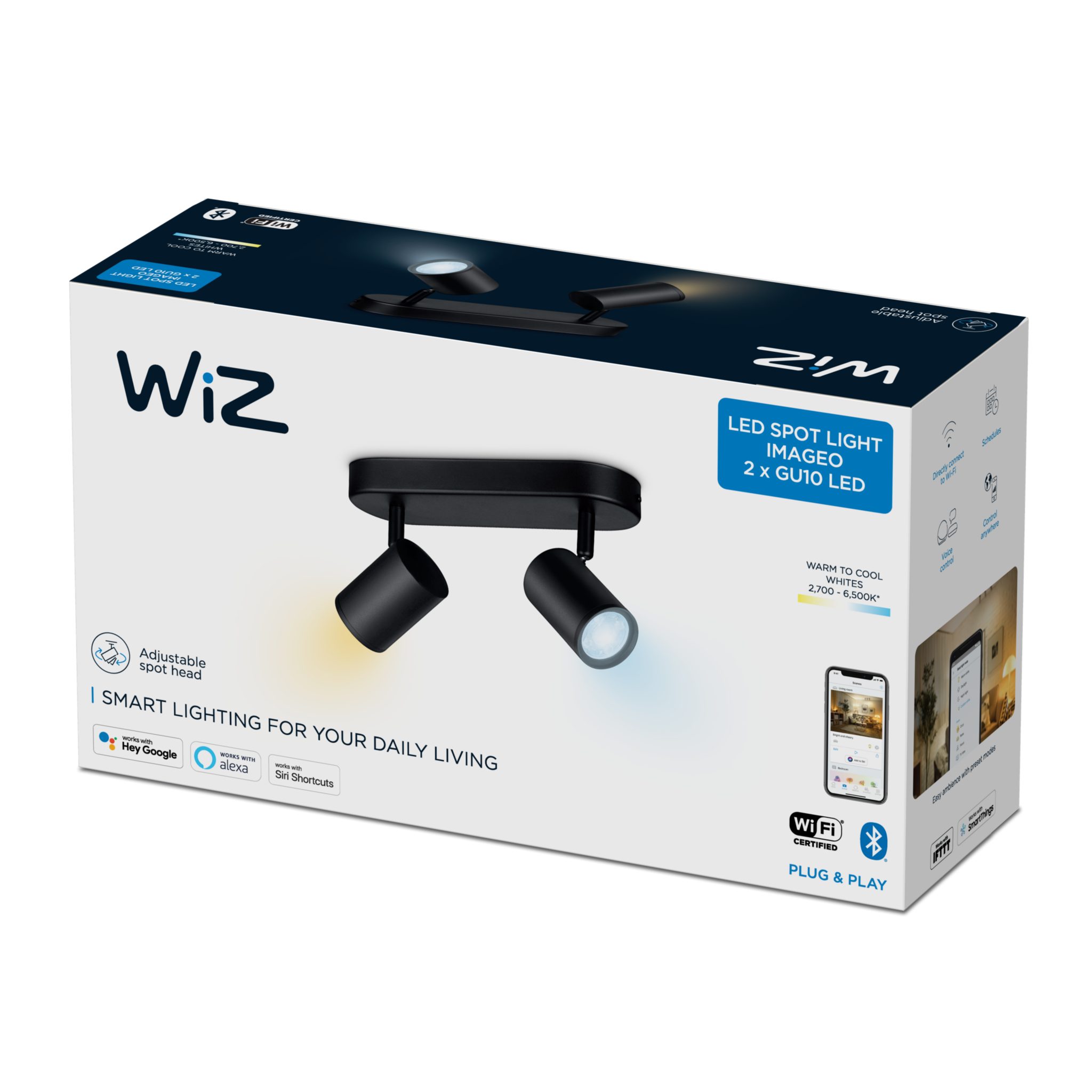 Kohdevalaisin Wiz Imageo Double GU10, 2700-6500K, Musta | Alk. 59,90 €