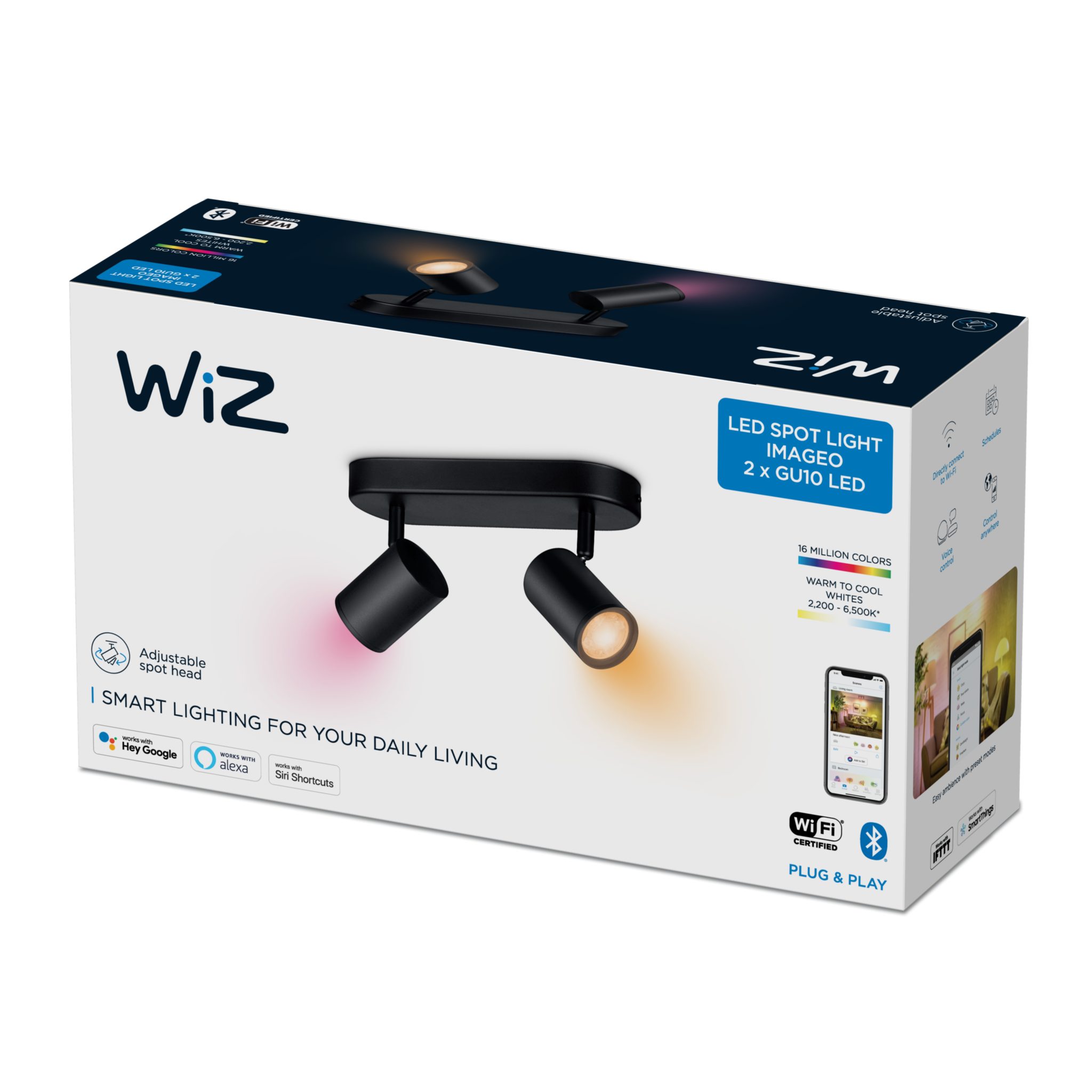 Kohdevalaisin Wiz Imageo Double GU10, RGBW, Musta | Alk. 69,90 €