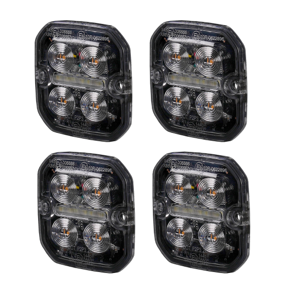 Varningsljus / Positionsljus PURELUX Strobe Ultra Slim Square - Orange/Röd / 12/24V / 8W / 60 mm, 4 st