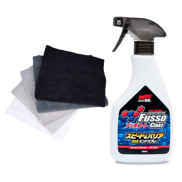 Rengörande Snabbvax SOFT99 Fusso Coat Speed & Barrier, 500 ml, Flaska + Mikrofiberdukar (5st)