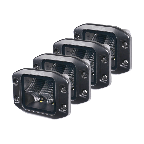 Arbetsbelysning PURELUX Black Flush-Mount Square - 12 cm / 40W / Flood, 4 st