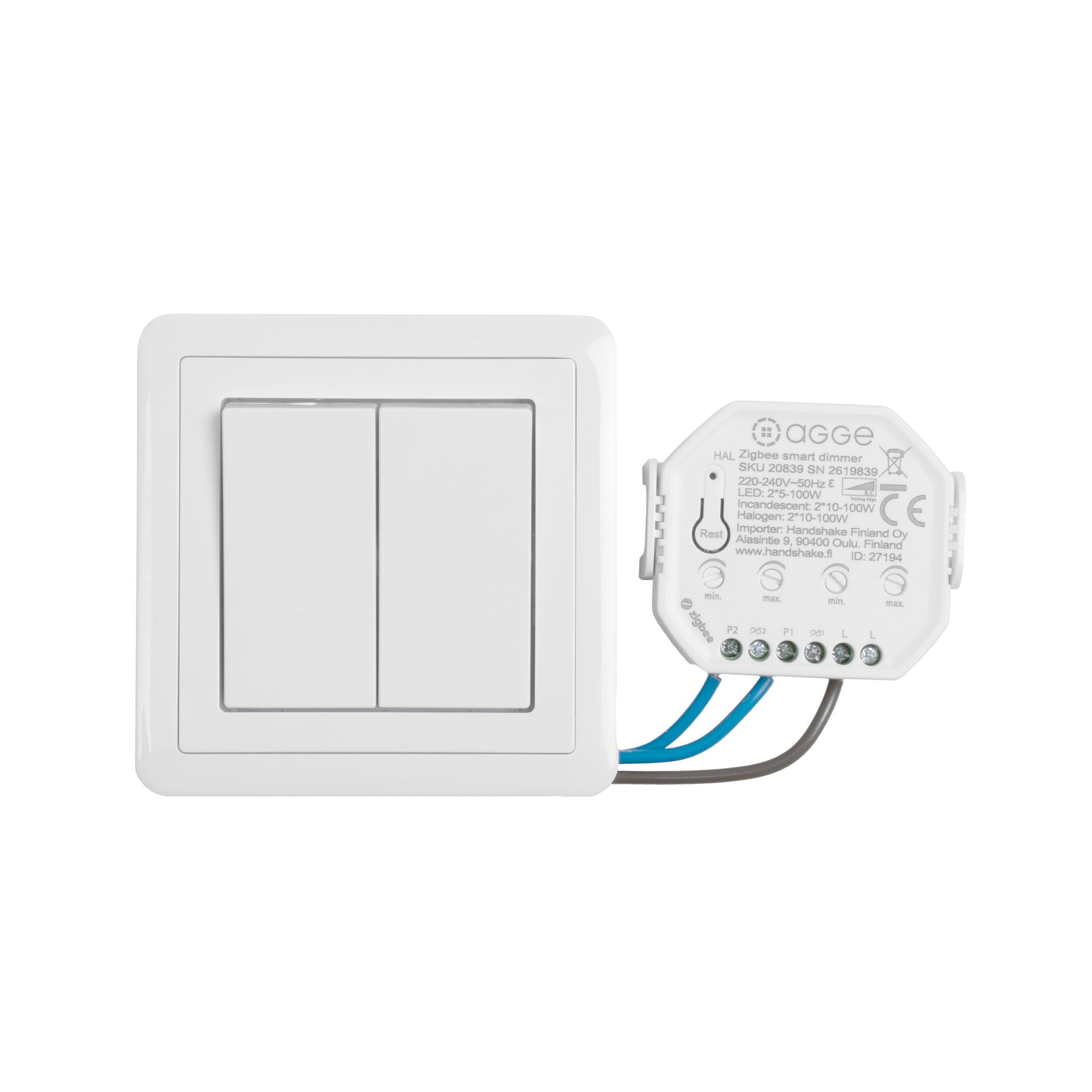 Dimmer AGGE 2-gang Zigbee Push Dimmer - RC / 2x100W afbeelding