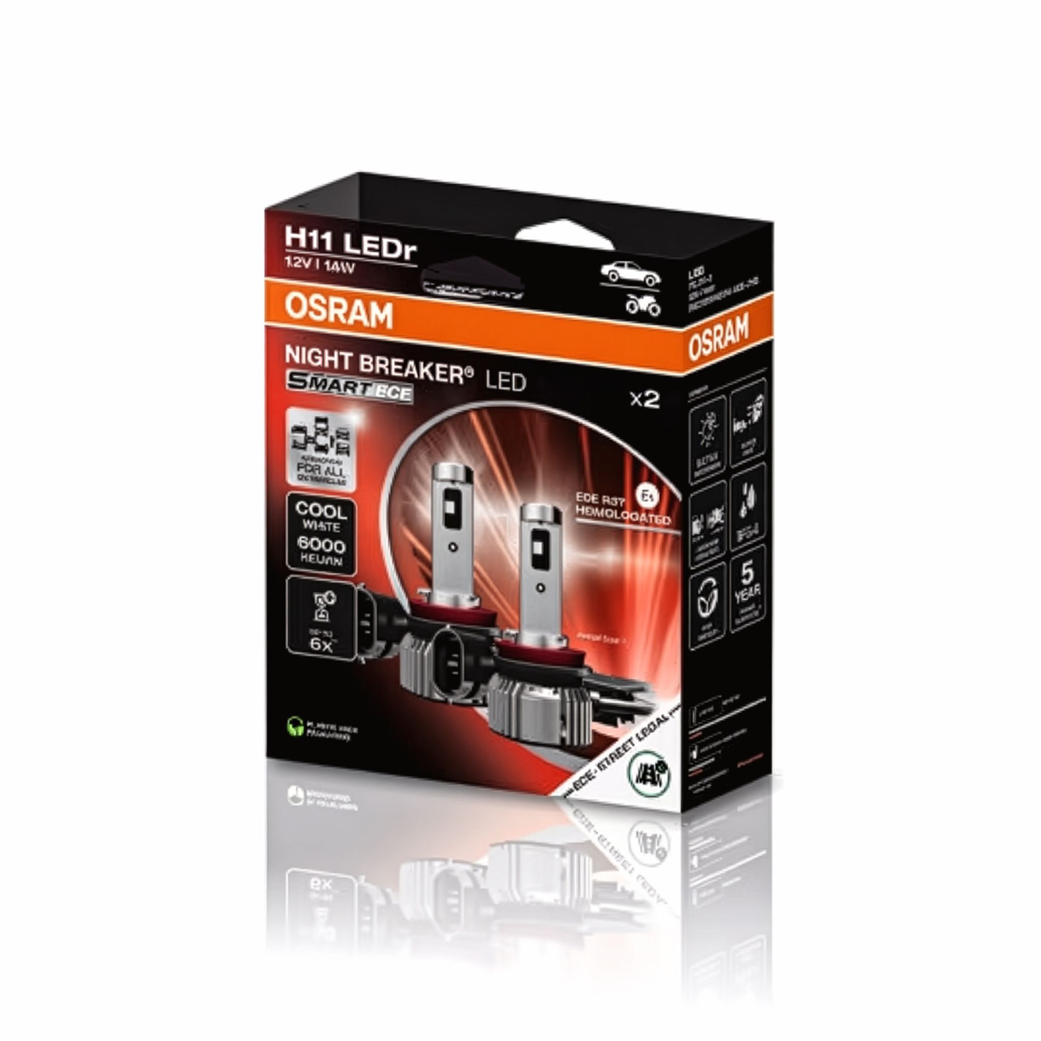 LED-ajovalopolttimot Osram Night Breaker LED Smart ECE, H11