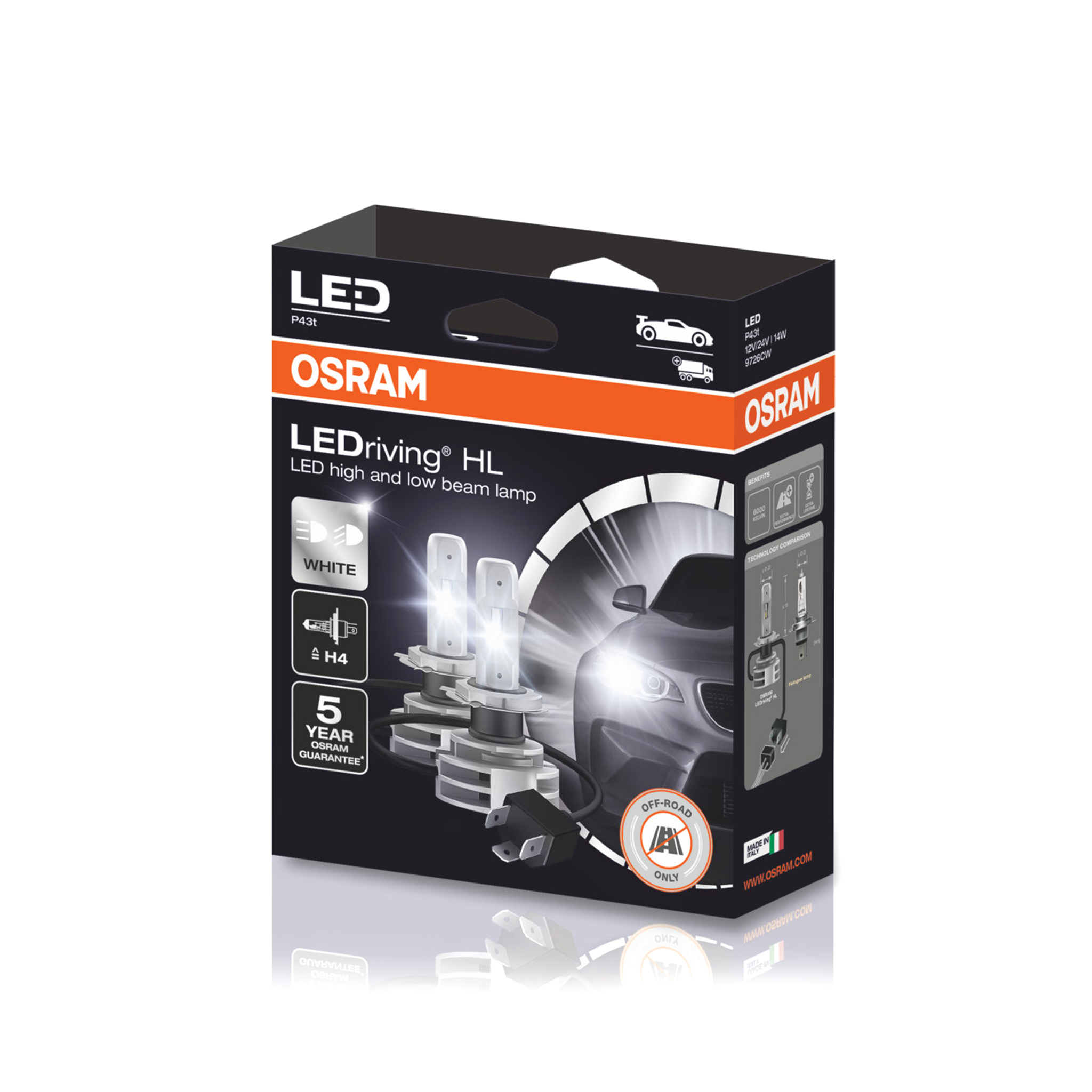 LED-konvertering Osram LEDriving HL H4 GEN2, Endast LED-lampor