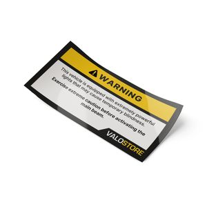 Klistermärke Valostore Warning for powerful lights, 100 x 50 mm