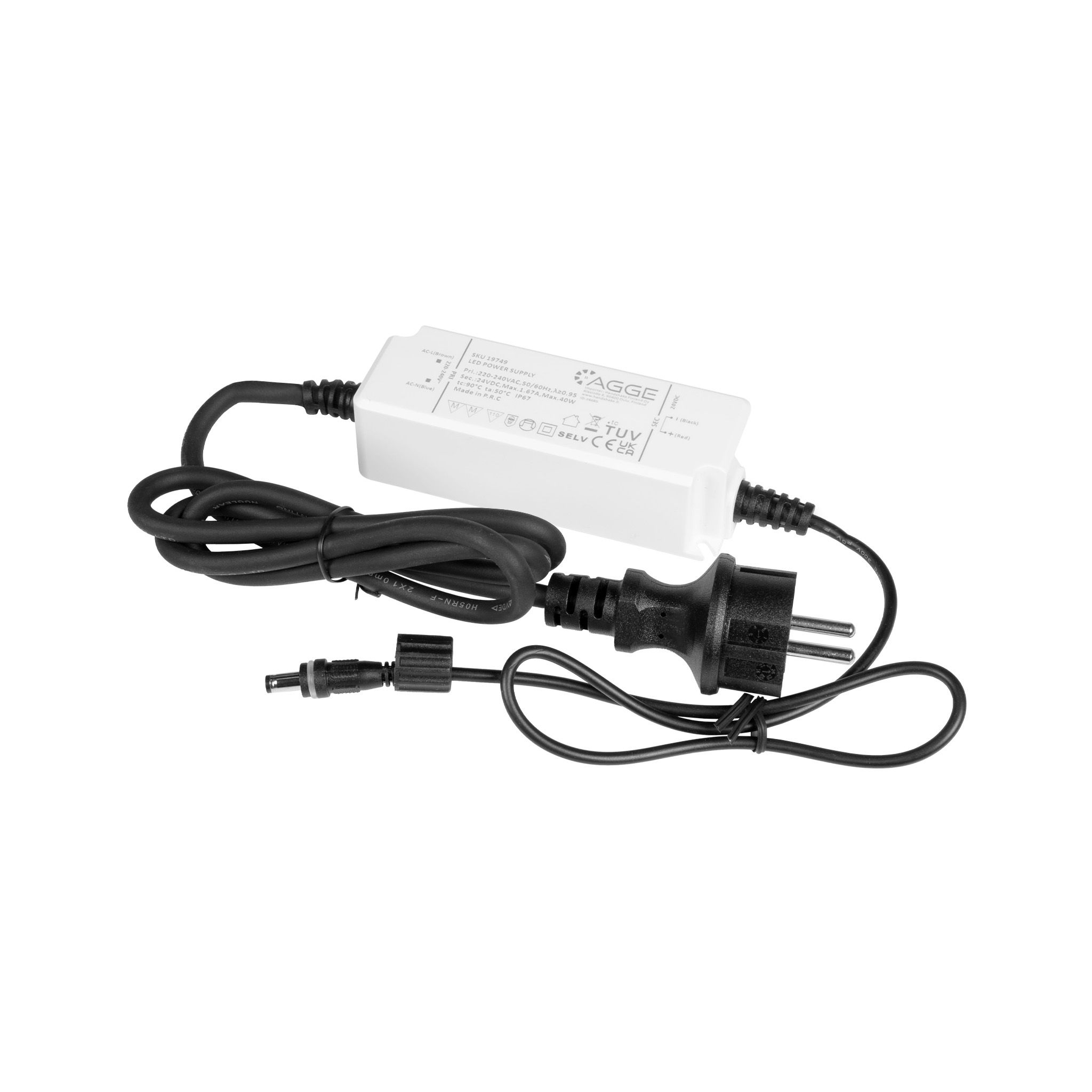 LED strip transformer AGGE 24V, IP67, Max. power 40W afbeelding 1